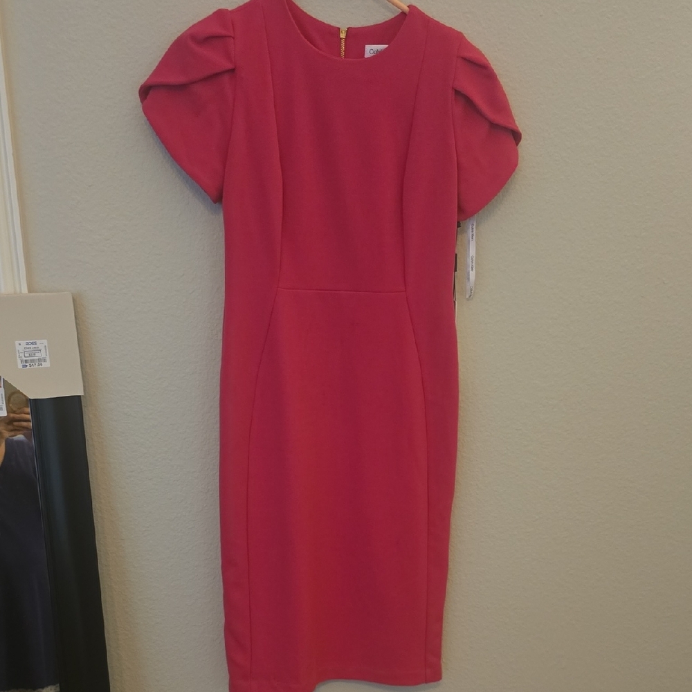 Calvin Klein Pink Puff Sleeve Sheath Dress